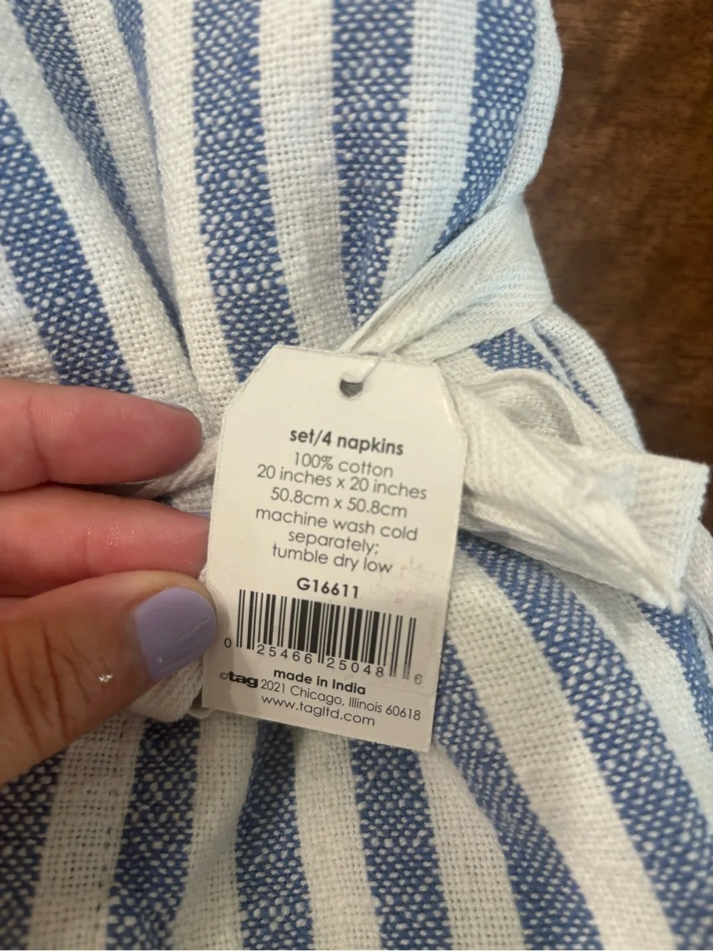 Striped Blue & White Set of 4 Napkins
